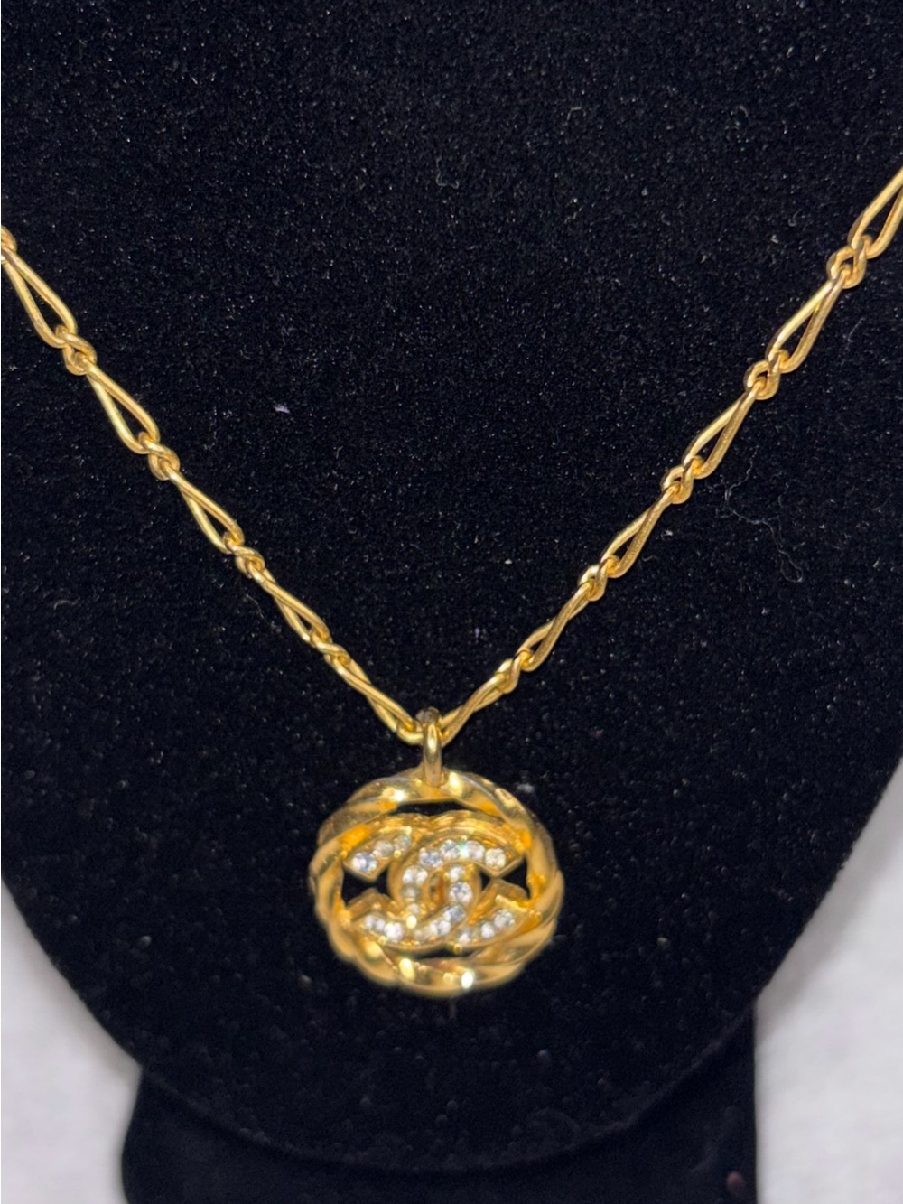 CHANEL Gold-Tone Crystal CC Medallion Necklace - Gold - Picture 2 of 7